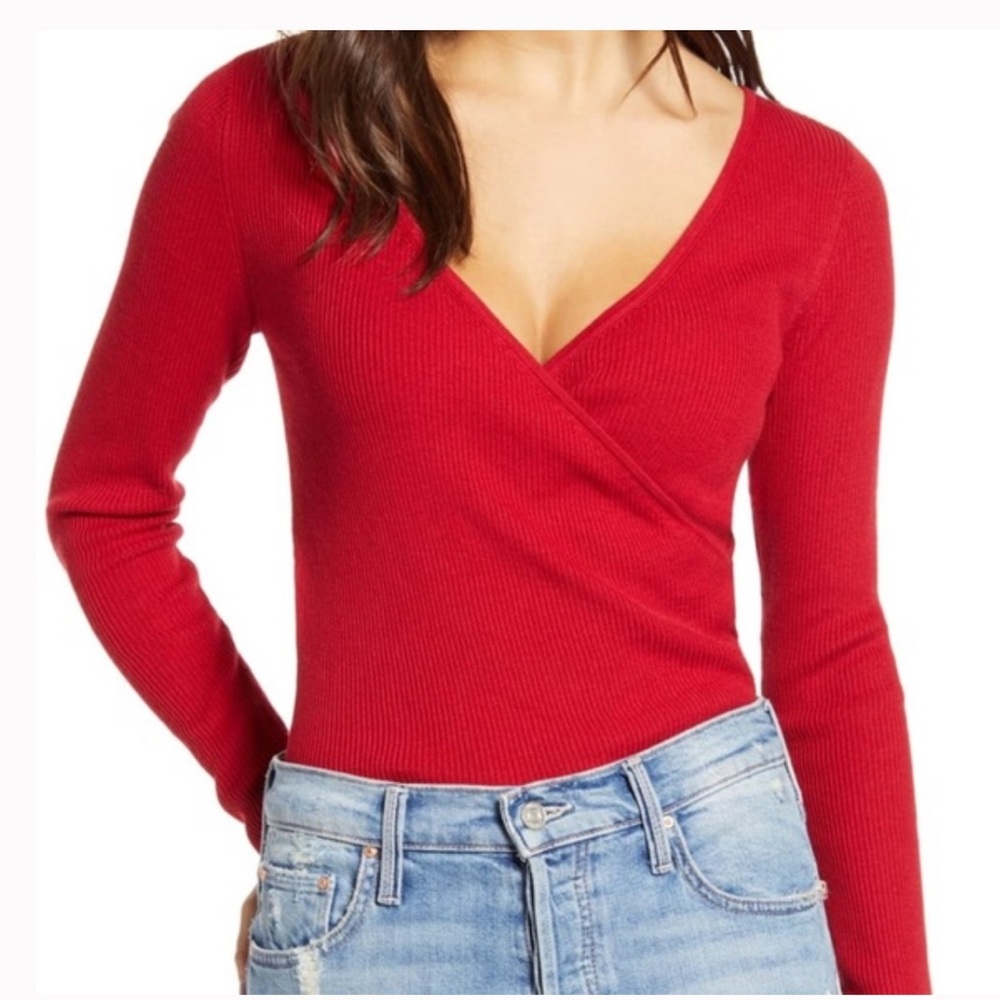 Nordstrom Leith Red V-Neck Sweater